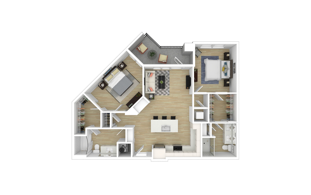 B2 - 2 bedroom floorplan layout with 2 bathrooms and 1140 square feet (3D) B2 - 2 bedroom floorplan layout with 2 bathrooms and 1140 square feet (3D)