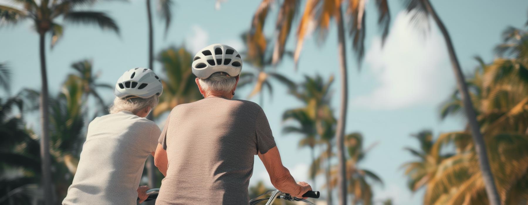 a couple of men on a bicycle